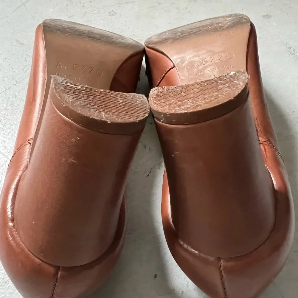 AREZZO Almond Toe Block Heel Leather Penny Loafer in Cognac Brown - Picture 5 of 15
